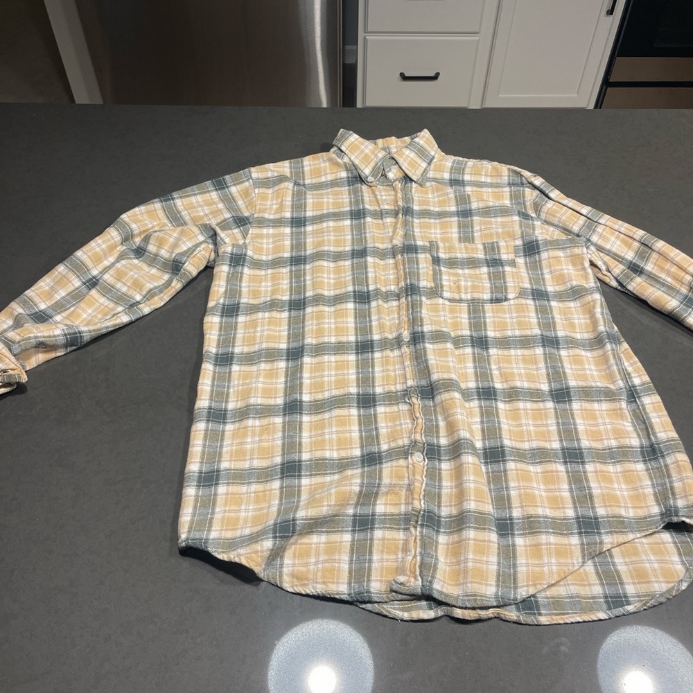 Emory Park Women's Plaid Button Down Shirt in Tan and Olive Green